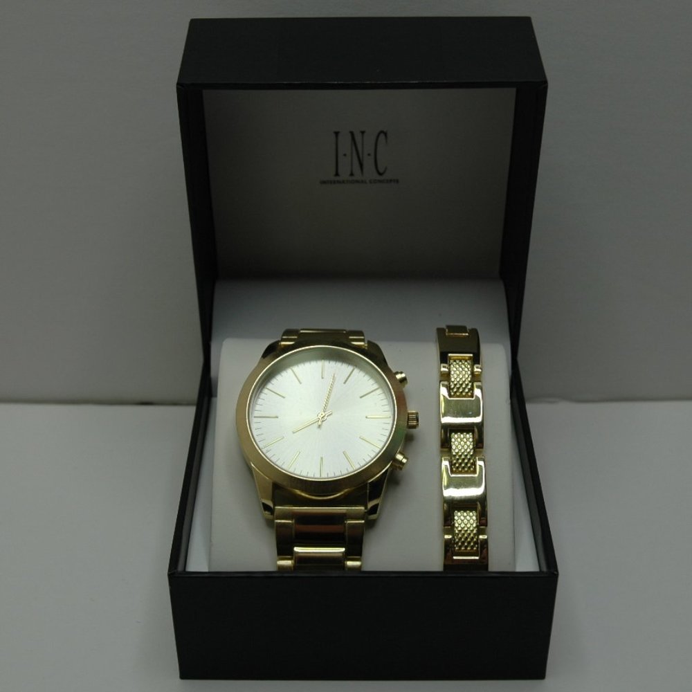 I•N•C INC Men's Bracelet Watch & Bracelet Set in Gold-Tone